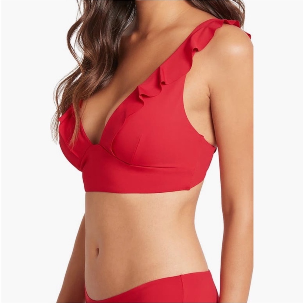 Vibrant Red Ruffle Bikini Top and Bottom - Picture 3 of 9